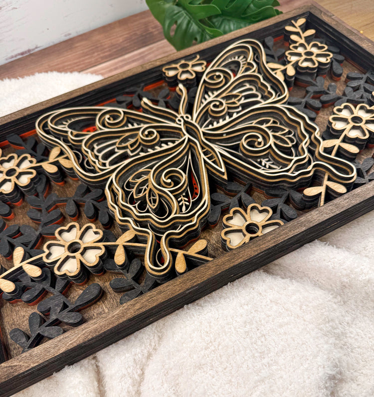 Layered Butterfly Wall Art | Handcrafted Wooden Butterfly Wall Decor | Nature Inspired Home Decor