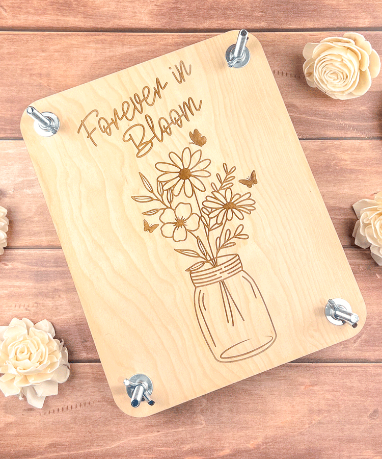 Flower Press Kit, Wildflower and Mason Jar Engraved, Gift for Mom or Grandma