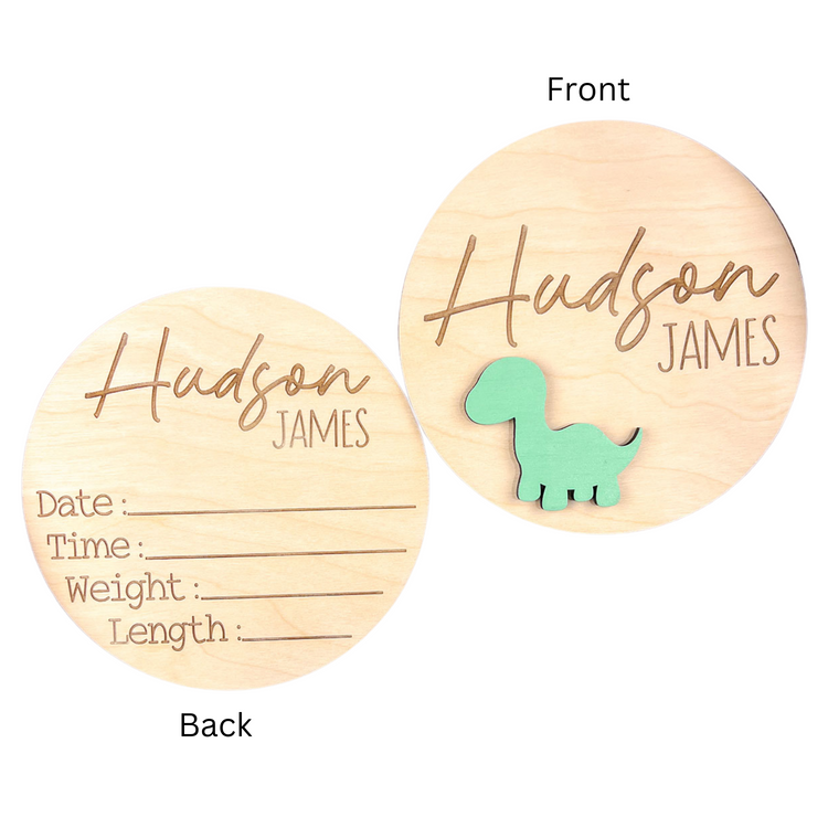 Personalized Wooden Birth Announcement Sign – Custom Baby Name Plaque with Dinosaur – Engraved Newborn Stats Board & Nursery Keepsake