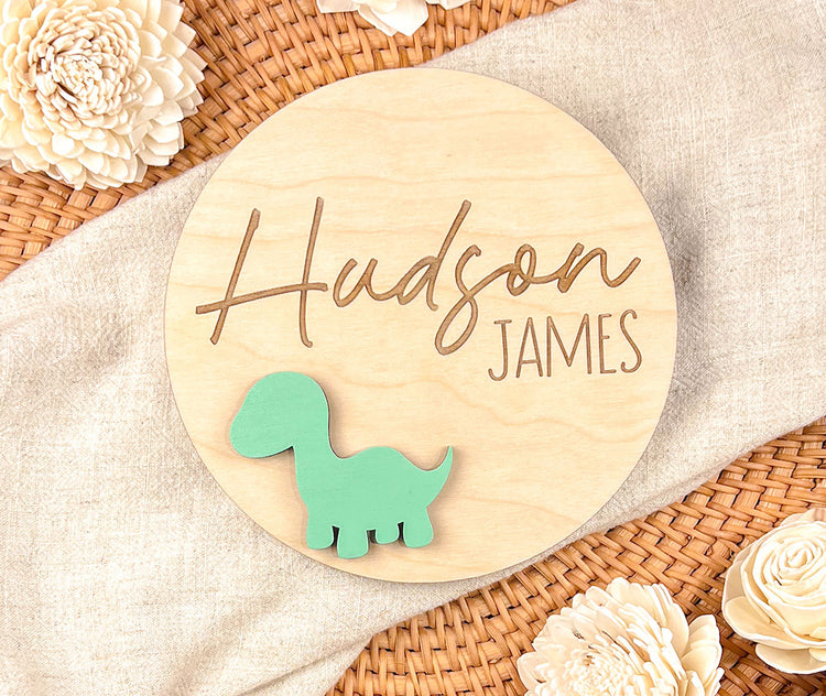 Dinosaur Themed Baby Name Sign – Personalized Wooden Birth Announcement – Custom Nursery Decor – Unique Baby Shower Gift