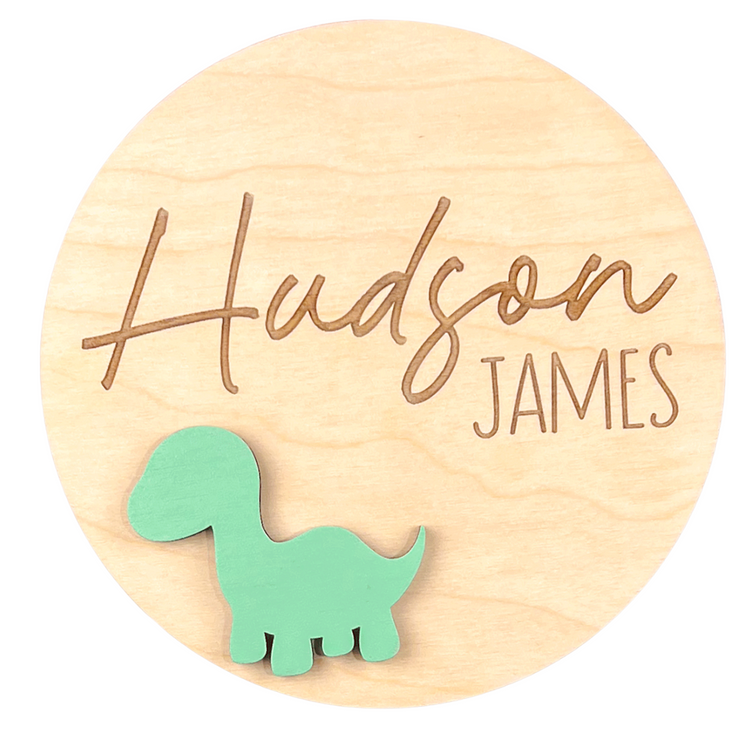 Dinosaur Themed Baby Name Sign – Personalized Wooden Birth Announcement – Custom Nursery Decor – Unique Baby Shower Gift