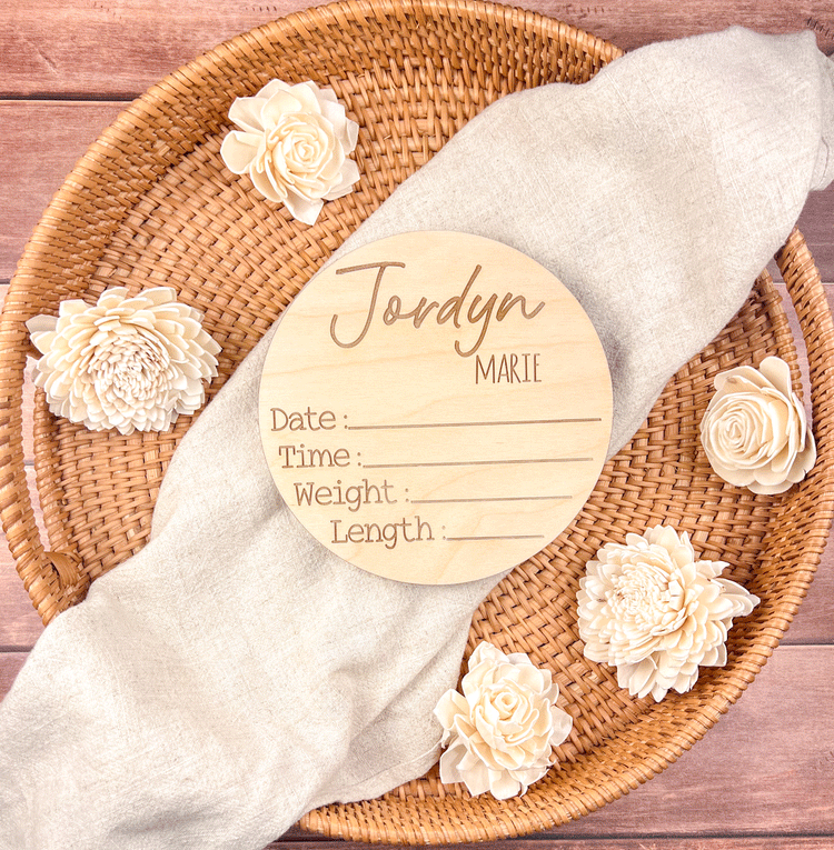 Personalized Baby Name & Birth Stats Sign – Engraved Wooden Newborn Announcement