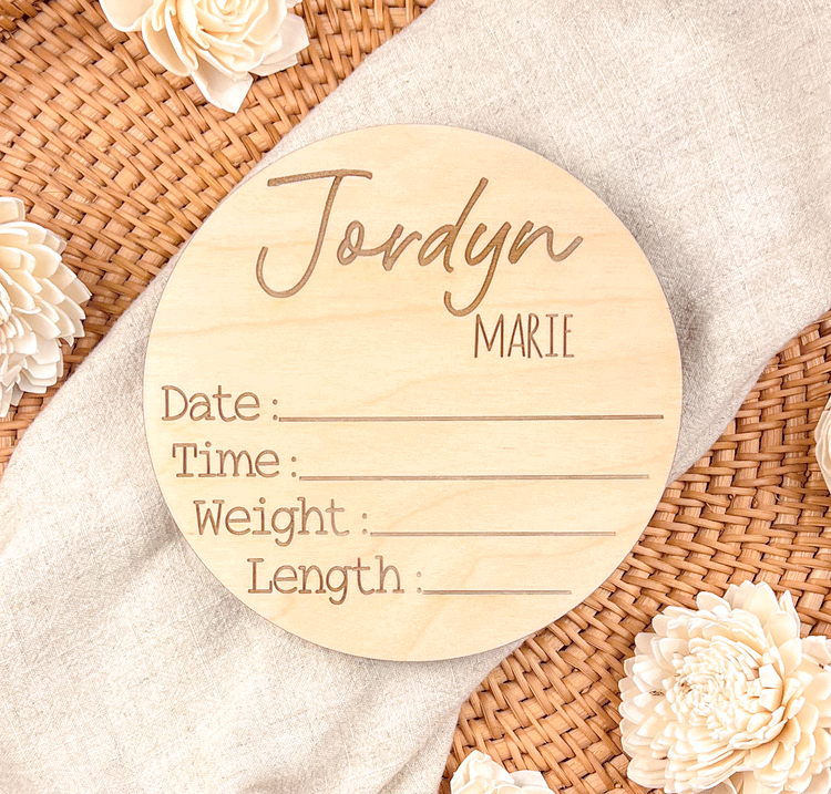 Personalized Baby Name & Birth Stats Sign – Engraved Wooden Newborn Announcement