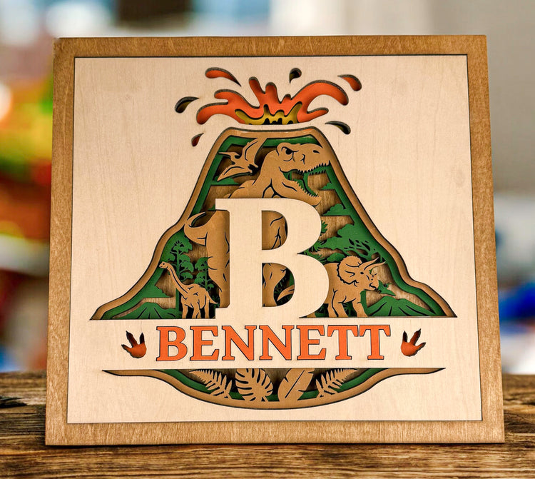 Personalized Dinosaur Name Sign | Layered Wood Boys Room Decor