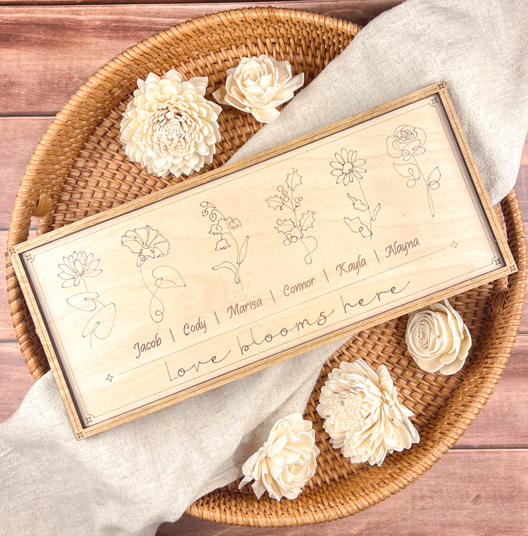 Customized Wood Sign, Personalized Birth Flower Design, Gift for Moms and Grandmas