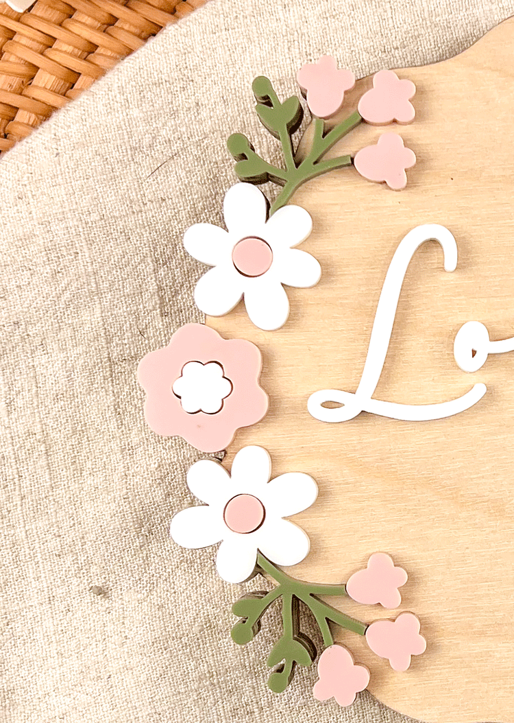 Custom Baby Name Sign for Hospital – Wooden Name Plaque with 3D Floral Design – Personalized Nursery Decor – Birth Announcement Keepsake