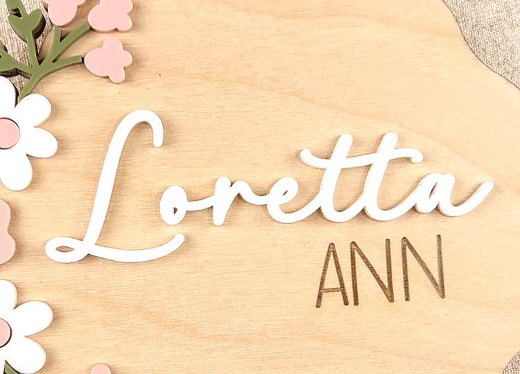 Custom Baby Name Sign for Hospital – Wooden Name Plaque with 3D Floral Design – Personalized Nursery Decor – Birth Announcement Keepsake