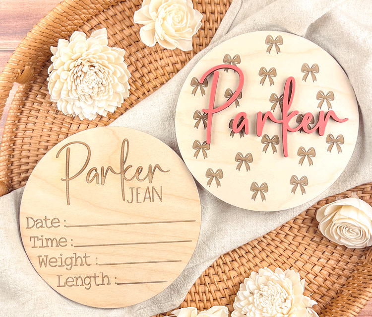 Personalized Baby Name Sign - Wooden Birth Announcement Keepsake - 3D Name or Double-Sided with Stats - 6", 8", 10"