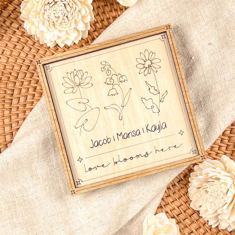 Customized Wood Sign, Personalized Birth Flower Design, Gift for Moms and Grandmas