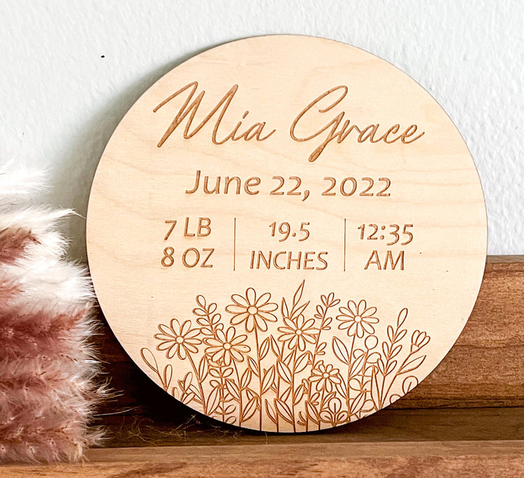 Personalized Engraved Wood Birth Announcement Sign with Baby's Name and Birth Stats