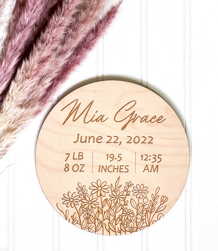 Personalized Engraved Wood Birth Announcement Sign with Baby's Name and Birth Stats
