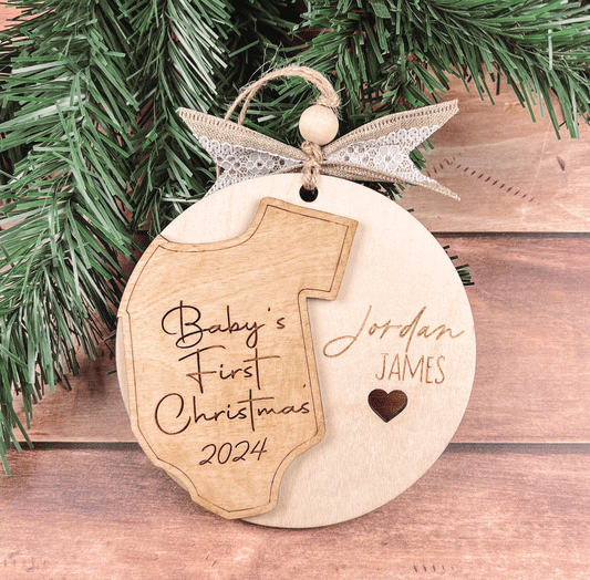 Personalized Baby's First Christmas Ornament 2024 - Custom Engraved Keepsake with Name - Perfect Gift for New Parents