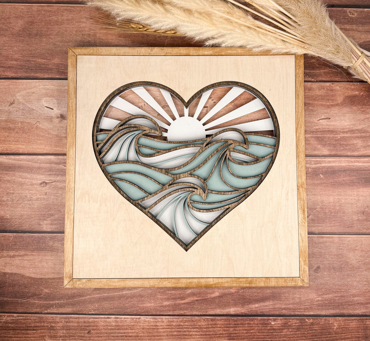 Beach Layered Heart Wood Sign, Coastal Wall Decor