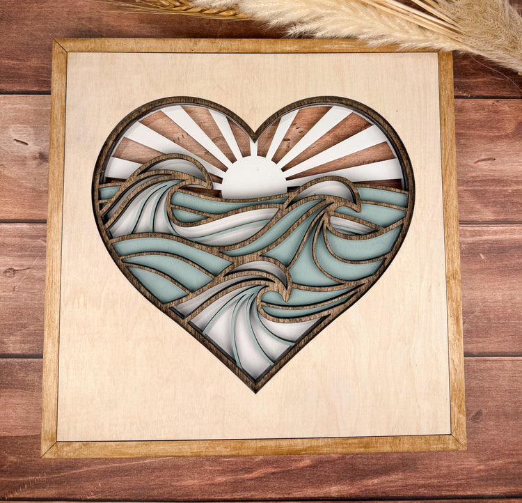 Beach Layered Heart Wood Sign, Coastal Wall Decor