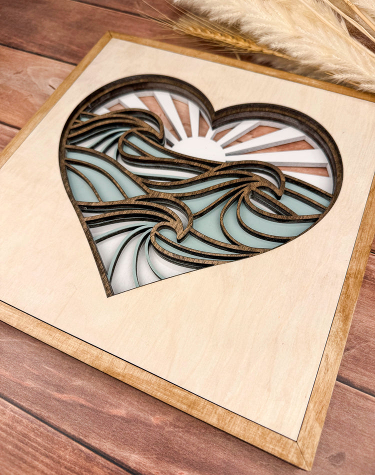 Beach Layered Heart Wood Sign, Coastal Wall Decor