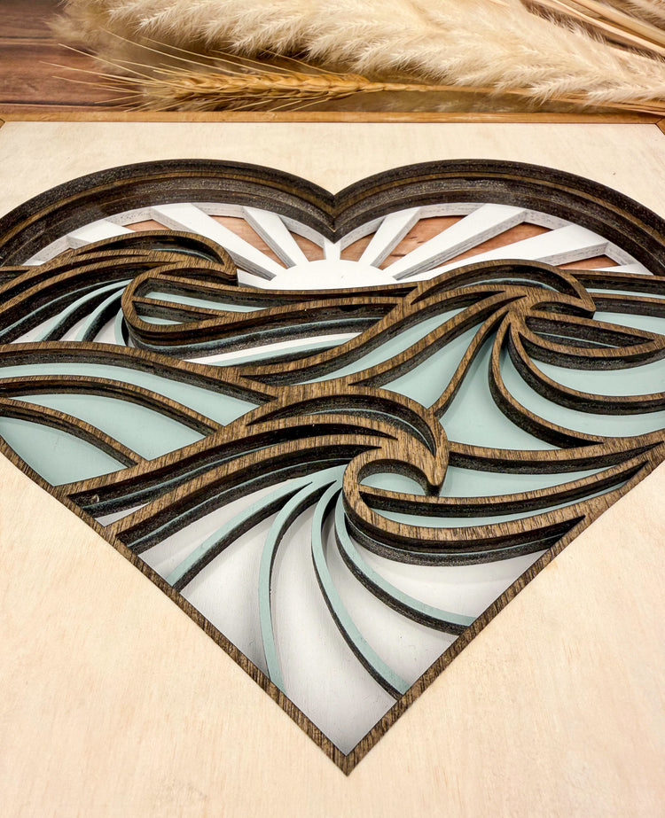 Beach Layered Heart Wood Sign, Coastal Wall Decor