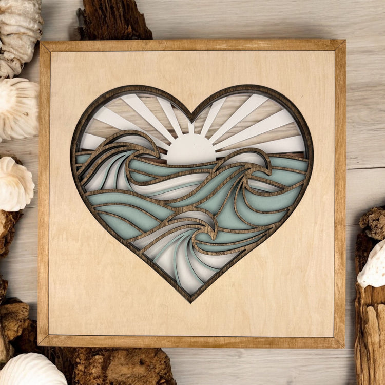 Beach Layered Heart Wood Sign, Coastal Wall Decor