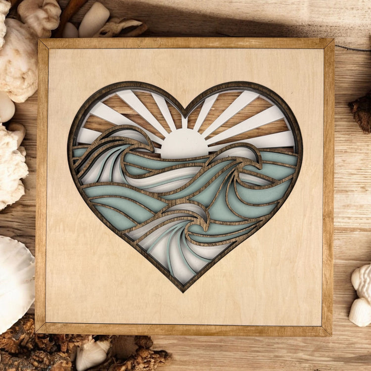 Beach Layered Heart Wood Sign, Coastal Wall Decor