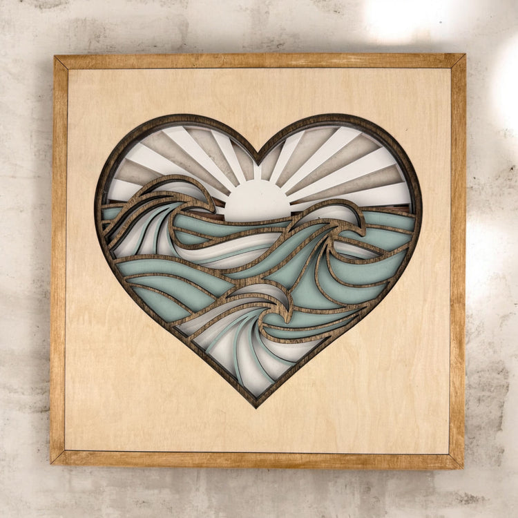 Beach Layered Heart Wood Sign, Coastal Wall Decor