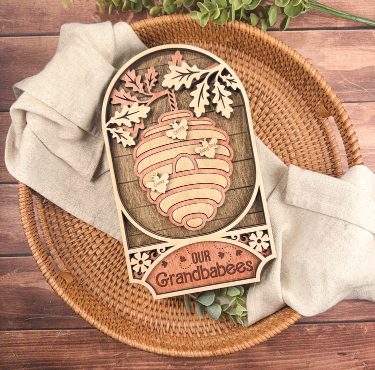 Personalized Family Tree Sign with Names – Custom Mom or Grandma Gift, Our Hive Wood Keepsake for Mother’s Day