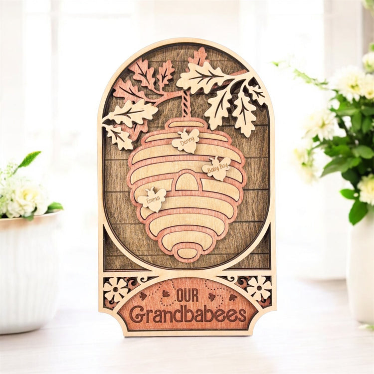 Personalized Family Tree Sign with Names – Custom Mom or Grandma Gift, Our Hive Wood Keepsake for Mother’s Day