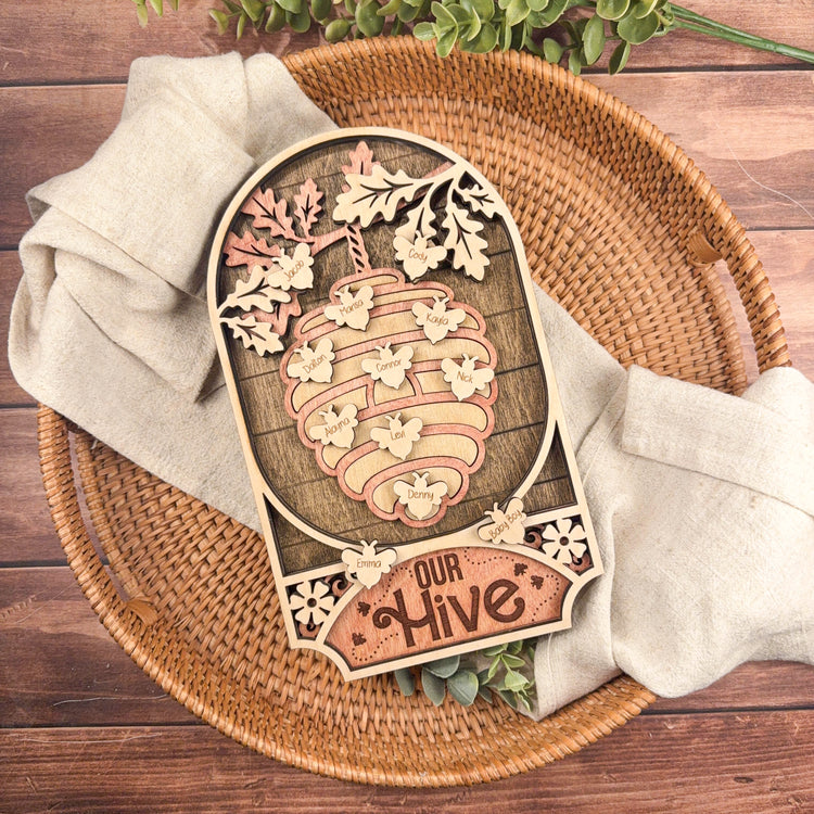 Personalized Family Tree Sign with Names – Custom Mom or Grandma Gift, Our Hive Wood Keepsake for Mother’s Day