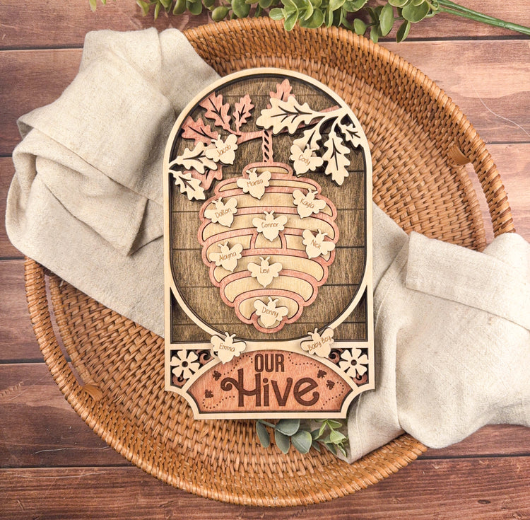 Personalized Family Tree Sign with Names – Custom Mom or Grandma Gift, Our Hive Wood Keepsake for Mother’s Day