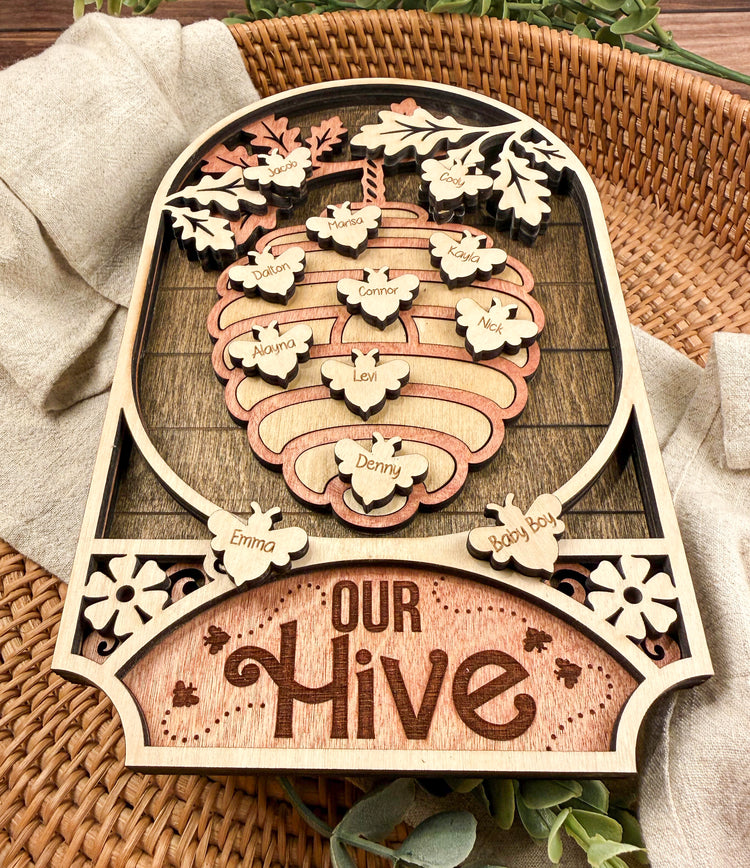 Personalized Family Tree Sign with Names – Custom Mom or Grandma Gift, Our Hive Wood Keepsake for Mother’s Day