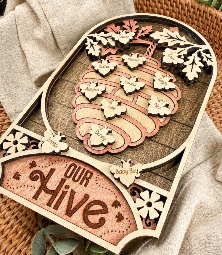 Personalized Family Tree Sign with Names – Custom Mom or Grandma Gift, Our Hive Wood Keepsake for Mother’s Day