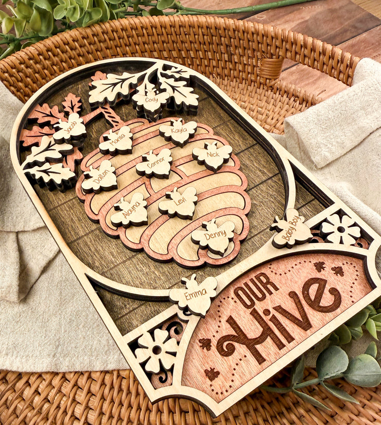 Personalized Family Tree Sign with Names – Custom Mom or Grandma Gift, Our Hive Wood Keepsake for Mother’s Day