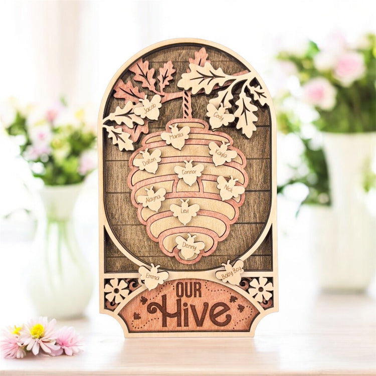 Personalized Family Tree Sign with Names – Custom Mom or Grandma Gift, Our Hive Wood Keepsake for Mother’s Day