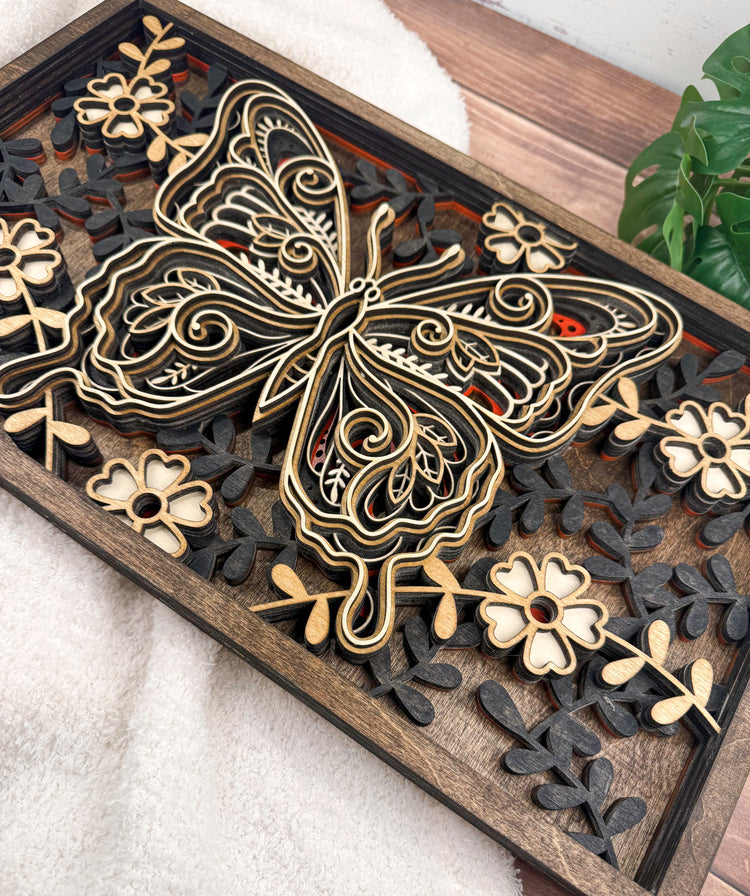 Layered Butterfly Wall Art | Handcrafted Wooden Butterfly Wall Decor | Nature Inspired Home Decor