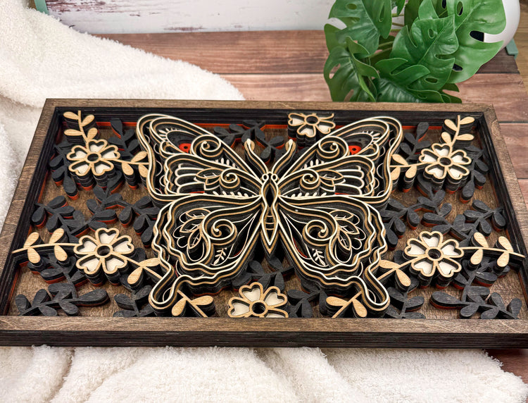 Layered Butterfly Wall Art | Handcrafted Wooden Butterfly Wall Decor | Nature Inspired Home Decor