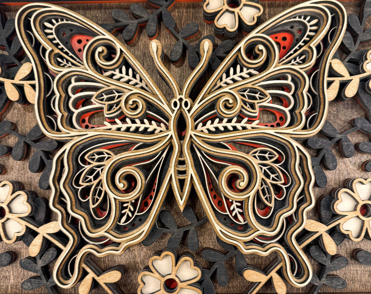 Layered Butterfly Wall Art | Handcrafted Wooden Butterfly Wall Decor | Nature Inspired Home Decor
