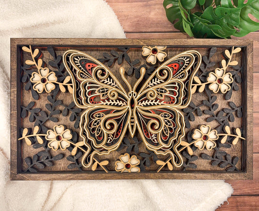 Layered Butterfly Wall Art | Handcrafted Wooden Butterfly Wall Decor | Nature Inspired Home Decor