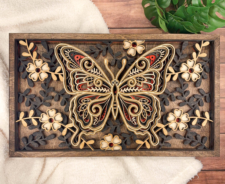 Layered Butterfly Wall Art | Handcrafted Wooden Butterfly Wall Decor | Nature Inspired Home Decor