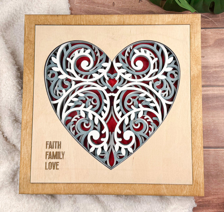 Layered Wooden Heart Wall Art | Farmhouse Family Sign | Rustic Home Decor & Housewarming Gift