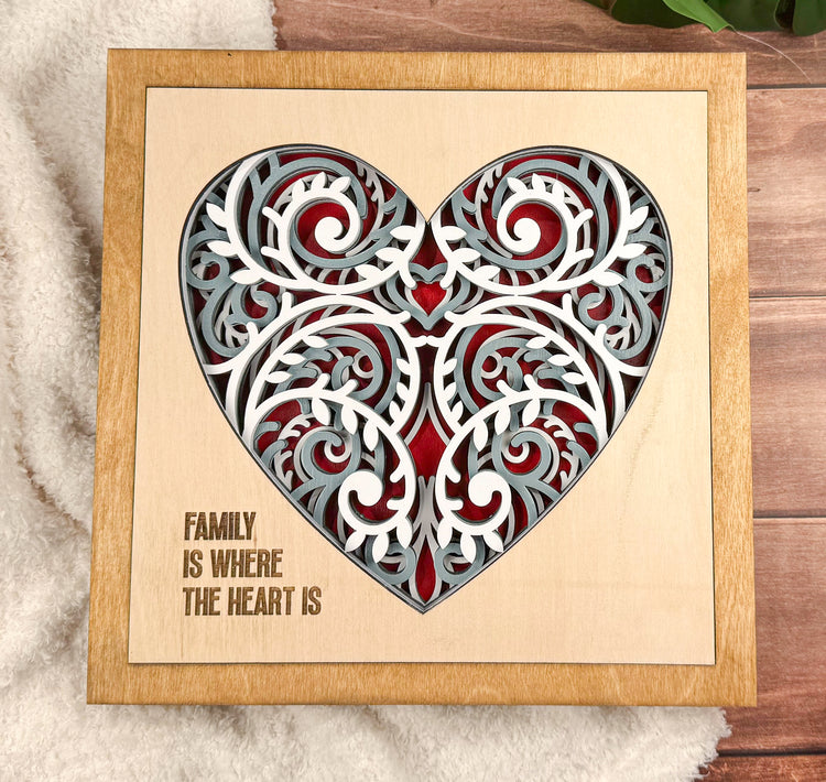 Layered Wooden Heart Wall Art | Farmhouse Family Sign | Rustic Home Decor & Housewarming Gift