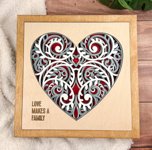 Layered Wooden Heart Wall Art | Farmhouse Family Sign | Rustic Home Decor & Housewarming Gift