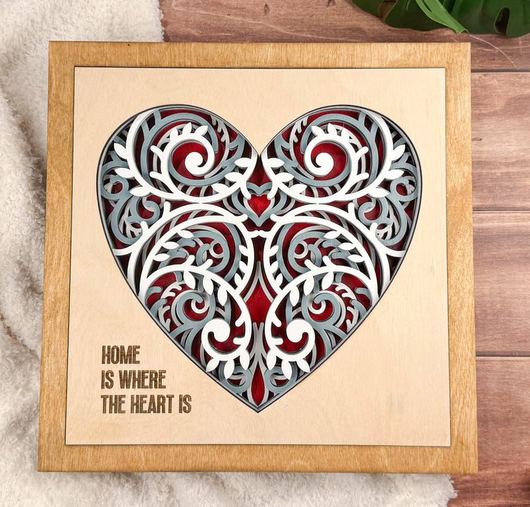 Layered Wooden Heart Wall Art | Farmhouse Family Sign | Rustic Home Decor & Housewarming Gift
