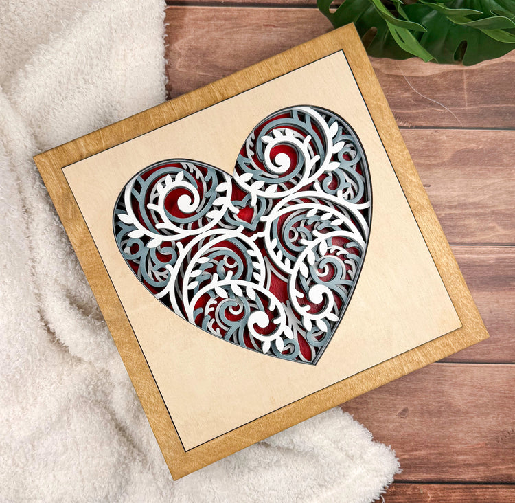 Layered Wooden Heart Wall Art | Farmhouse Family Sign | Rustic Home Decor & Housewarming Gift