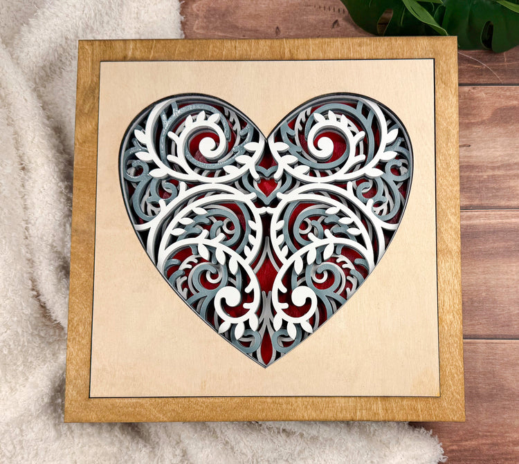 Layered Wooden Heart Wall Art | Farmhouse Family Sign | Rustic Home Decor & Housewarming Gift