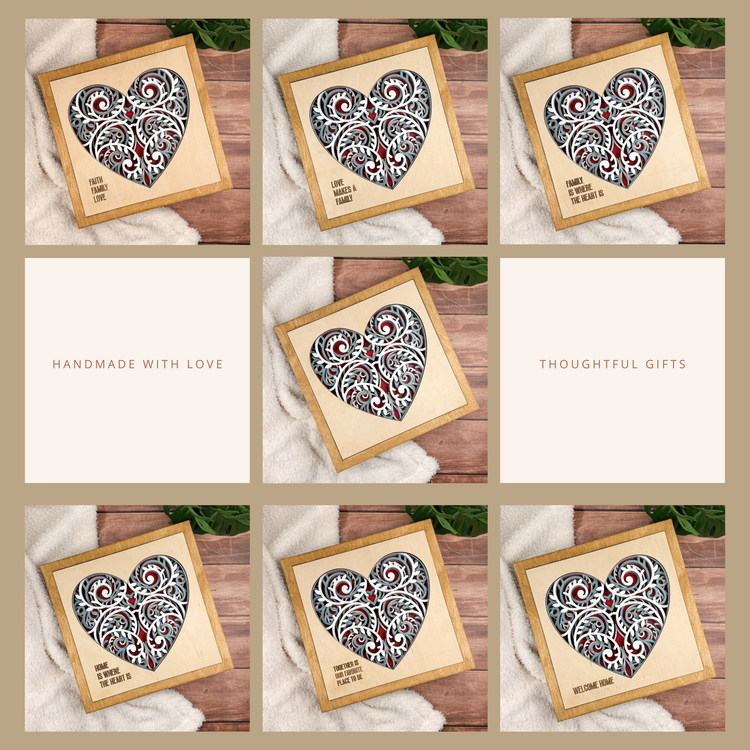 Layered Wooden Heart Wall Art | Farmhouse Family Sign | Rustic Home Decor & Housewarming Gift