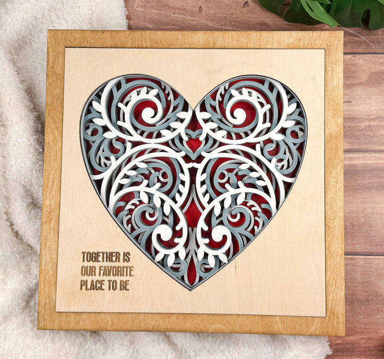 Layered Wooden Heart Wall Art | Farmhouse Family Sign | Rustic Home Decor & Housewarming Gift
