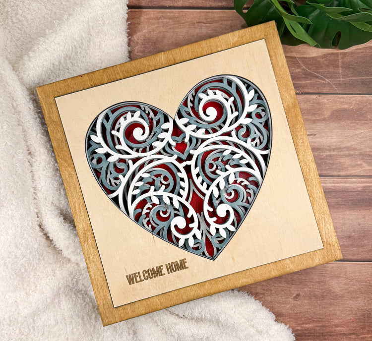Layered Wooden Heart Wall Art | Farmhouse Family Sign | Rustic Home Decor & Housewarming Gift