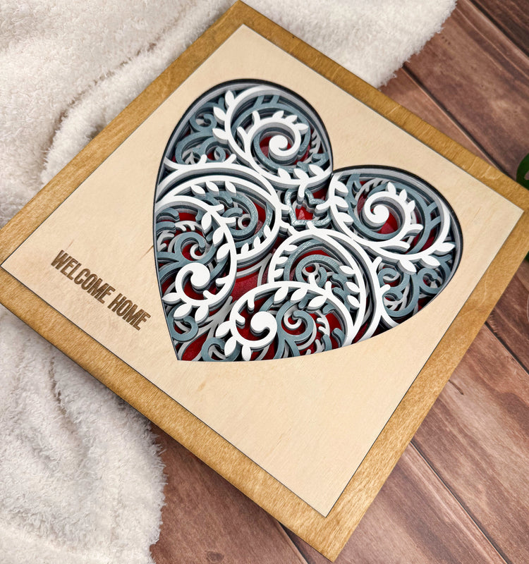 Layered Wooden Heart Wall Art | Farmhouse Family Sign | Rustic Home Decor & Housewarming Gift