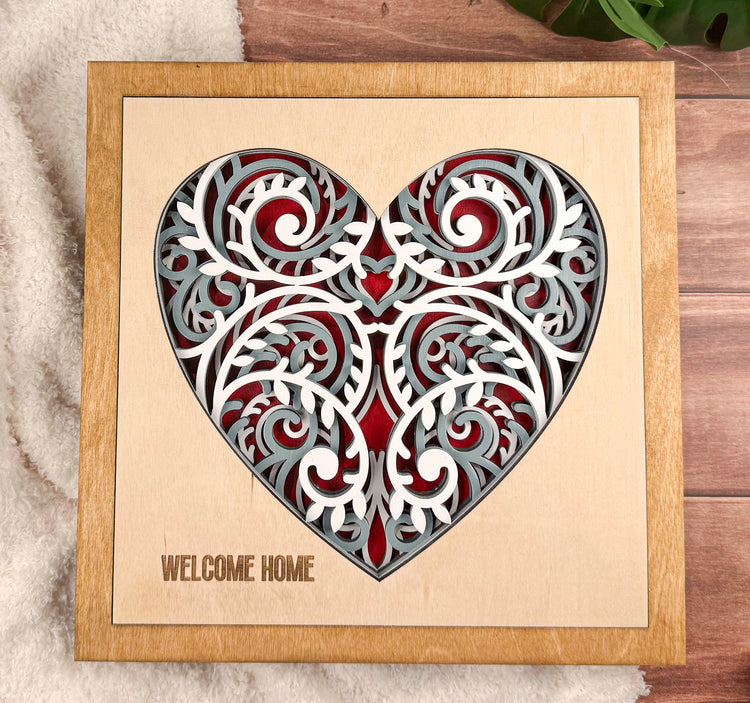 Layered Wooden Heart Wall Art | Farmhouse Family Sign | Rustic Home Decor & Housewarming Gift