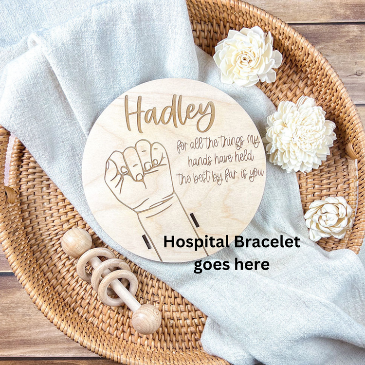 Personalized Baby Keepsake, Engraved Wooden Display, Hospital Bracelet Holder