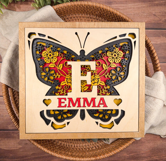 Personalized Butterfly Name Sign | Layered Wooden Nursery Wall Decor for Girls