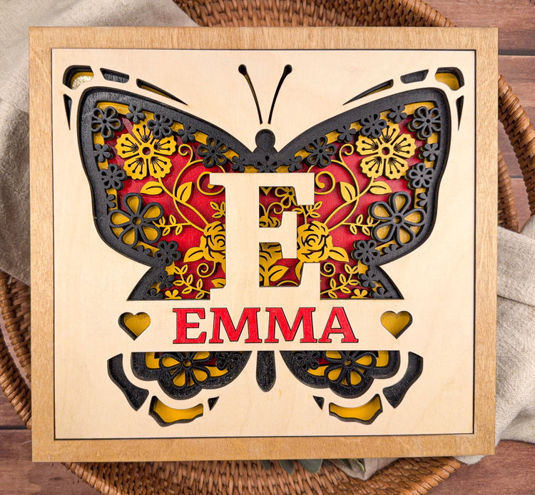 Personalized Butterfly Name Sign | Layered Wooden Nursery Wall Decor for Girls
